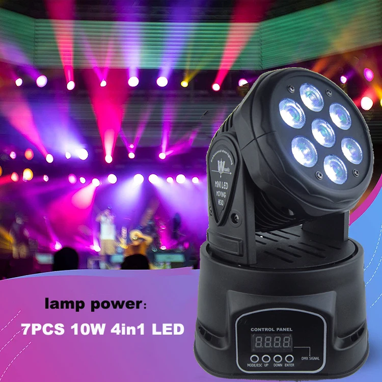 Mini lumière mobile Led, 7x10w, 4 en 1, DMXorgMove, RGBW