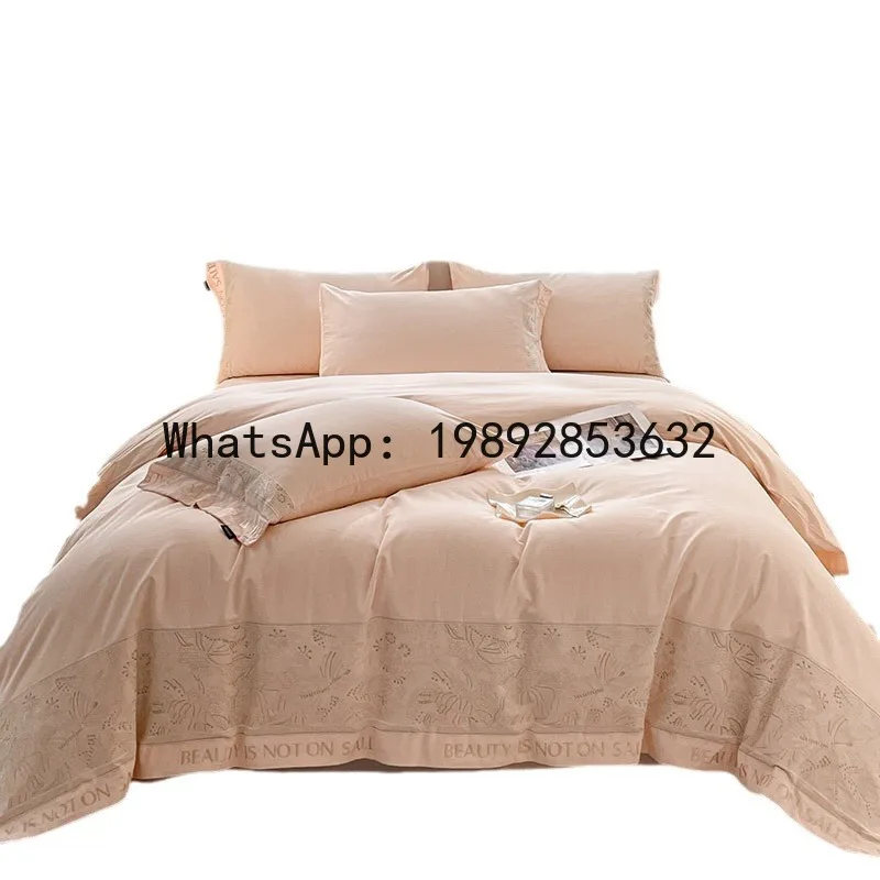 

PYJ 100-count cotton four-piece set of cotton embroidered quilt cover and sheet