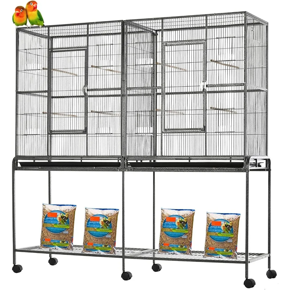 

Large Double Flight Bird Wrought Iron Breeder Cockatiel Conure Cage with Slide Out Center Divider Side Breeding Nest Doors