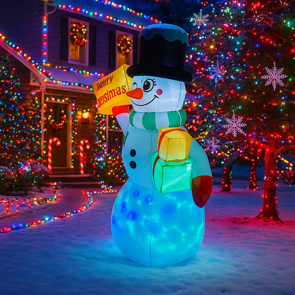 1.5M/4.9FT Opblaasbare Kerstsneeuwman Holding Teken Licht LED Woondecoratie Speelgoed Tuin Kerstvakantie Benodigdheden Outdoor Gazon Decor