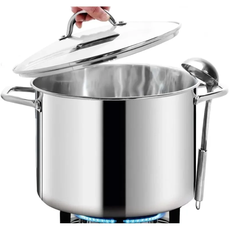 HOMICHEF 12 Quart LARGE Stock Pot with Glass Lid - NICKEL FREE Stainless Steel Healthy Cookware Stockpots with Lids