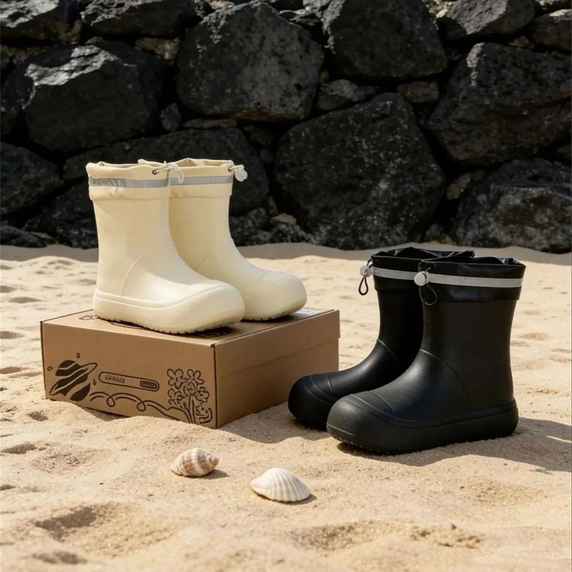 

Fashion Drawstring Rain Boots Women Family Matching Outdoor Slip-Resistant Rubber Footwear Waterproof Reflective Details