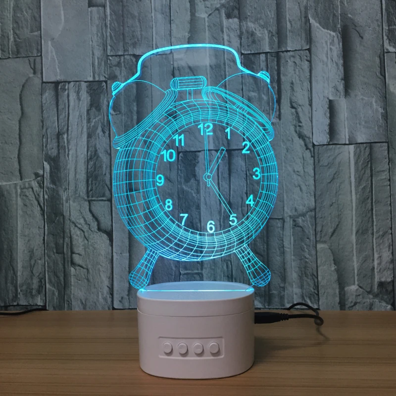 Alarm Clock Lamp 7 Color Changing LED 3D NightLight Building Light For Bedroom Promotional Gifts