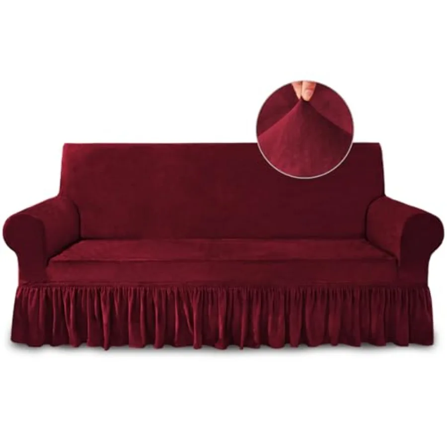 

Sofa Cover Super Soft 1-Piece Sofa Slipcover for Sofas Stretch Universal Wine Spandex Couch Covers for Living Room Easy Fit Was