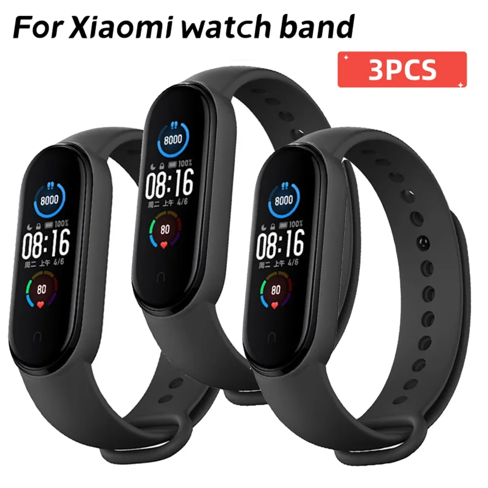 3Pcs Watchband For Mi Band 7 6 4 5 3 Bracelet Xiaomi Mi Band Strap Silicone Sport Replacement Wristband Smartwatch Accessories