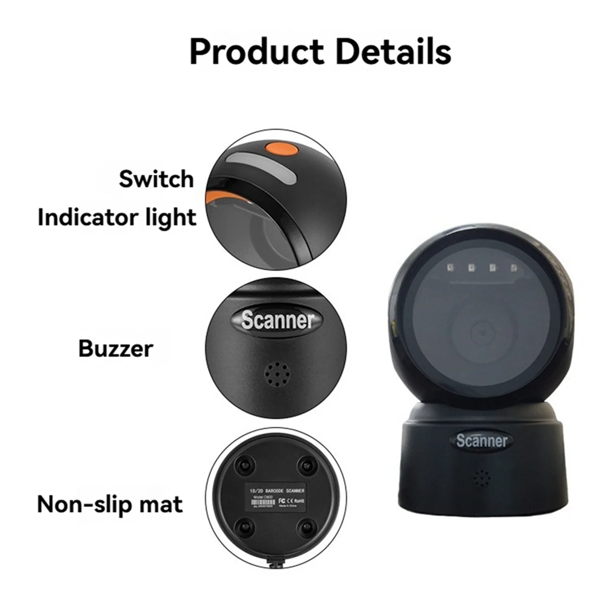 New 2D QR Barcode Scanner Desktop Wired Scanner Hands-Free Omnidirectional USB Barcode Reader 1D QR Screen Barcode Scanning