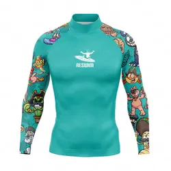 Summer Men's Long Sleeve Surfing Beach T-Shirts Sun UV Protection Surf Swimsuit Rash Guard Shirt New Quick Dry Tight Gym Clothes