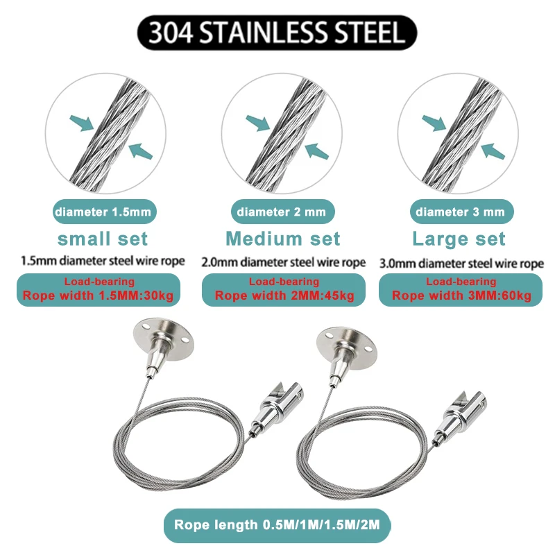 Stainless Steel Picture Hanging Wire, Adjustable, for Hanging Heavy Duty Cable Kit, weight capacity 30/45/60KG