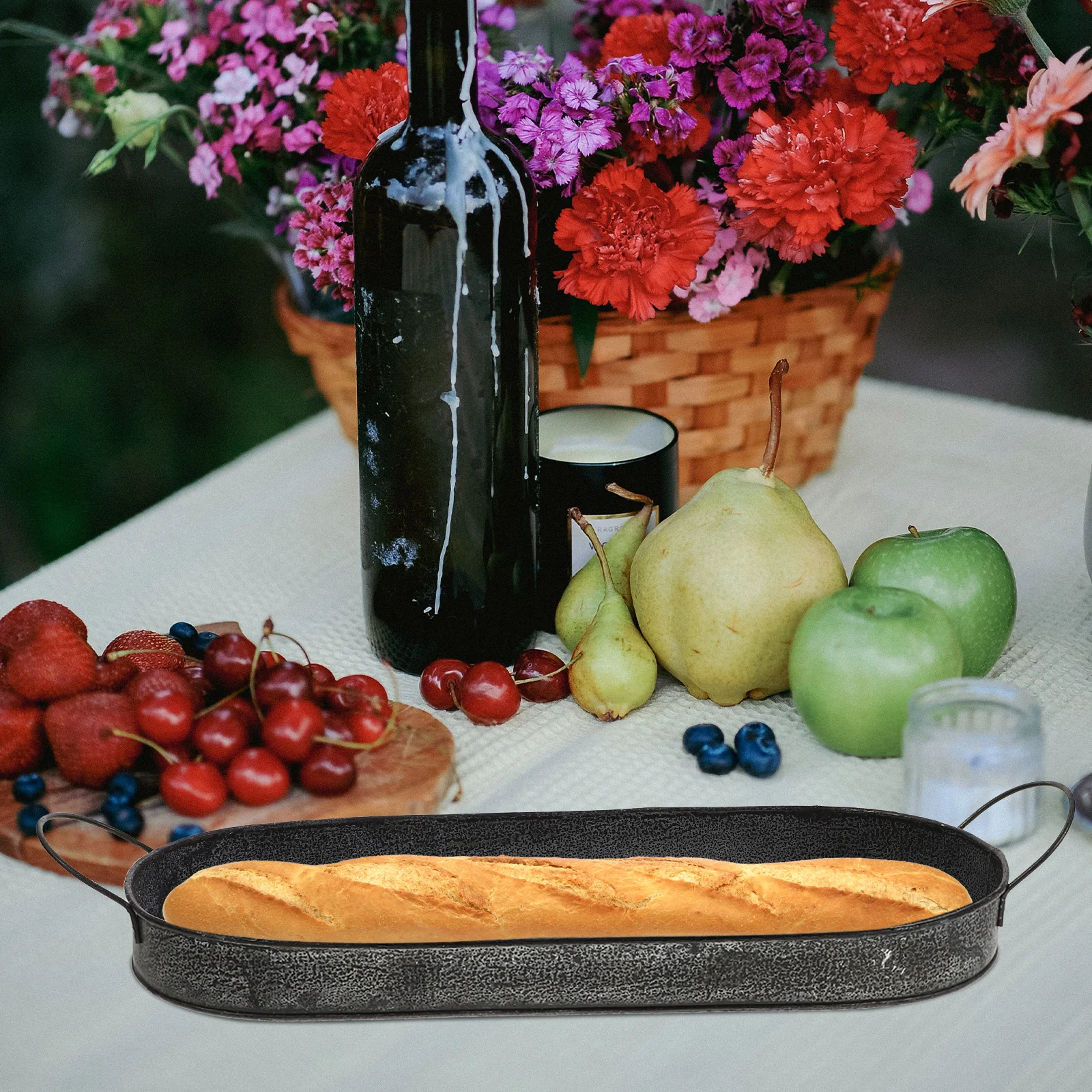 

Vintage Metal Tray Rustic Bread Serving Plate with Handles for Farmhouse Decor Coffee Table Centerpiece Industrial Style Baking