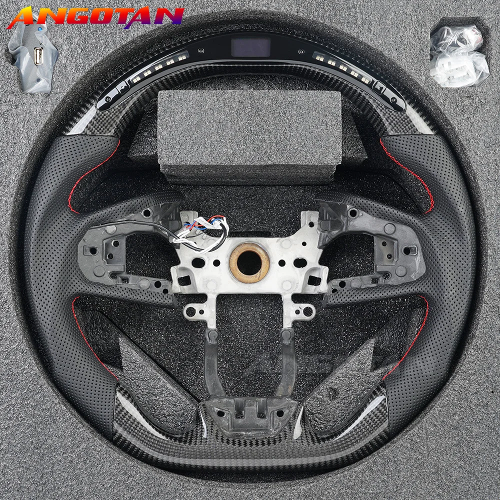 Steering wheel Perforated Leather Steering Wheel Carbon Fiber For 2016-2021 Honda Civic Gen 10th LED Steering Wheel - Image 5