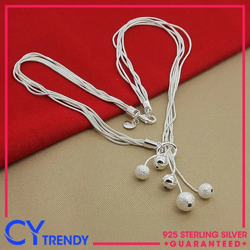 

Sparkling Serpentine Silver Five Snake Chain Frosted Smooth Bead Ball Necklaces