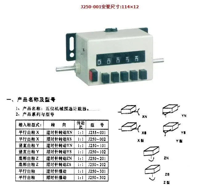 J250001/S001/J250-002 tachometer length measuring counter mechanical preset counter