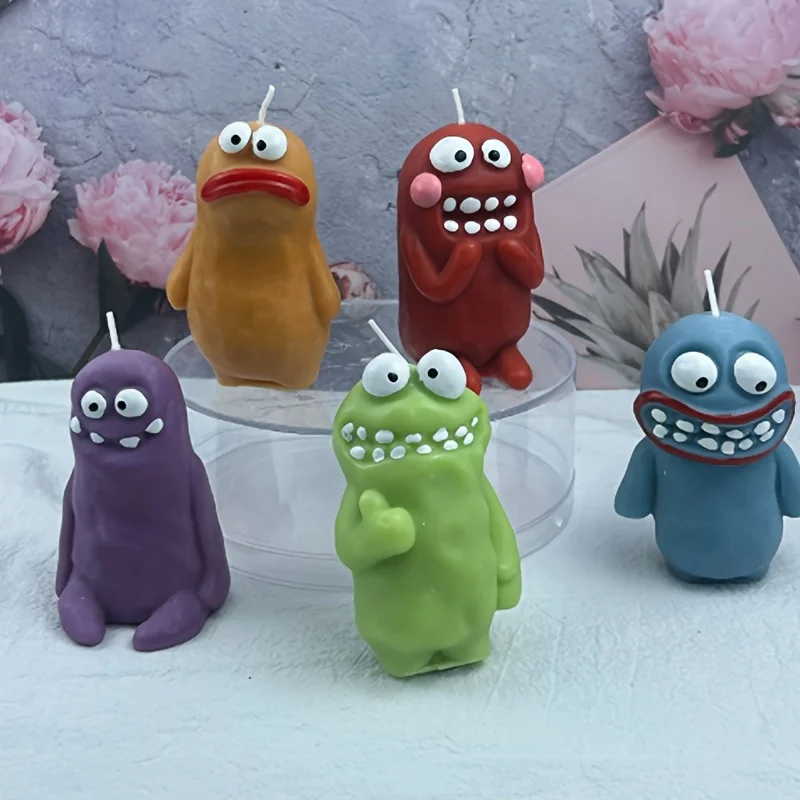 Candle Silicone Molds 5 Styles 3D Ugly Cute Mud Monster Silicone Molds, Scented Candle Gypsum Diffuser Stone Epoxy Casting Mould