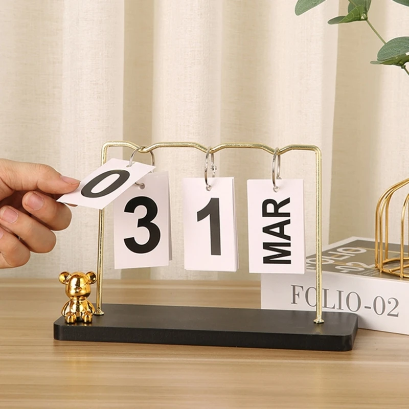 

Desk Flip Calendar, Iron Rings Binding Permanent Calendar with Dates and Month Cards, for Office Desk Decoration