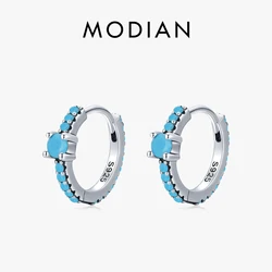 MODIAN Vintage Natural Turquoise Hoop Earrings Solid 925 Sterling Silver Luxury Trendy Earring For Women Wedding Jewelry Brincos