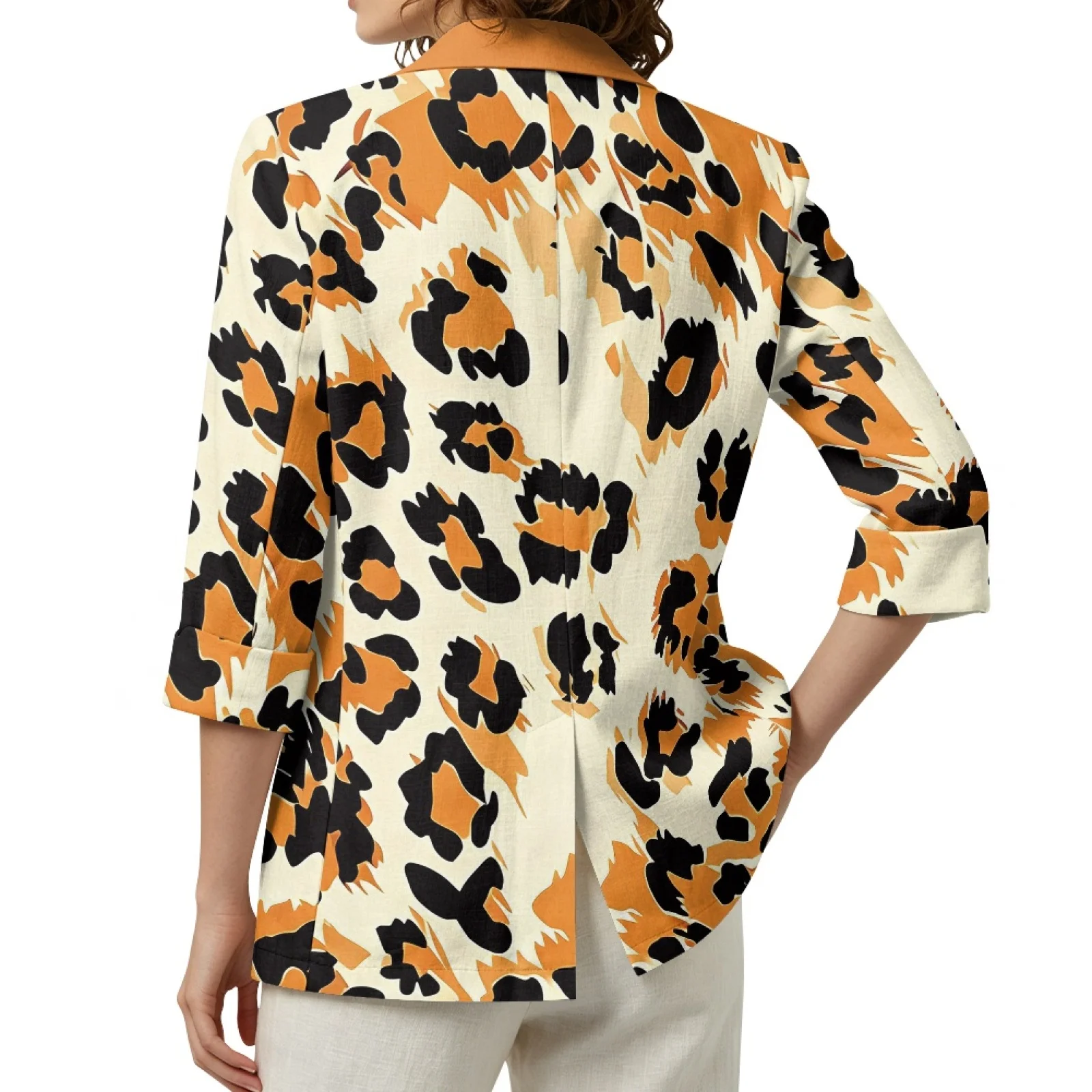 PENSTROLL Leopard Linen Style Beach Cover Up Lightweight Outerwear for Business S-3XL