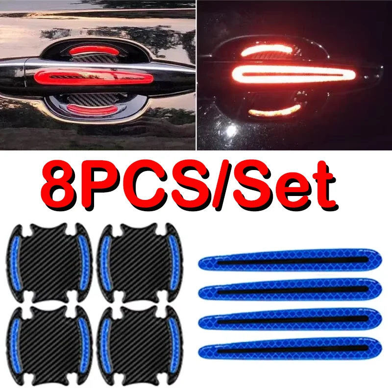 

8pcs Carbon Car Door Bowl Handle Protective Sticker Hot-selling 3D Anti-collision Carbon-fiber Protection Strip Auto Accessories