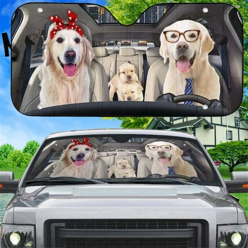 Labrador Retriever Family Car Sunshade Cover Light Windshield Durable Fold-up Block Sun Glare Fit Most of Vehicles Accessories