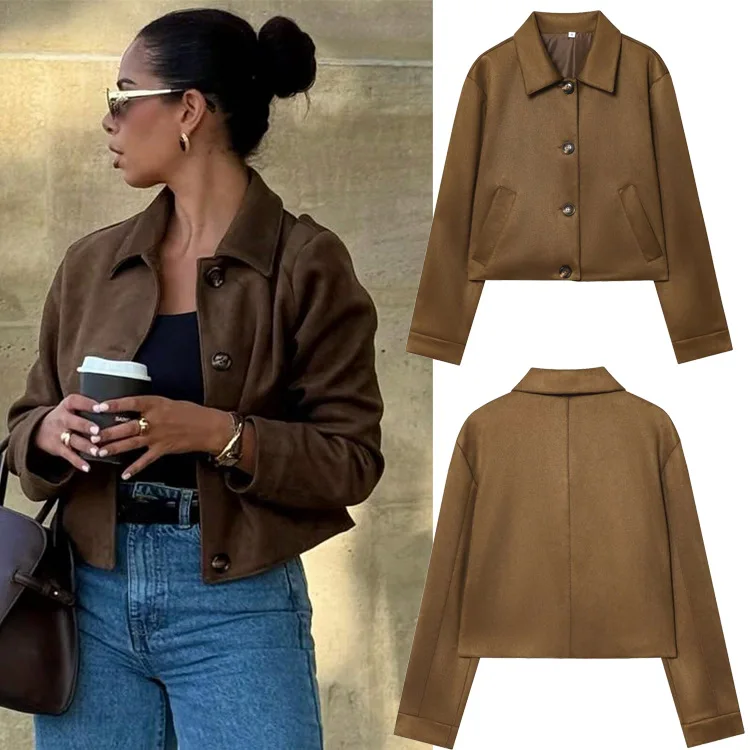 

Винтажная женская куртка, стильная повседневная осенне-зимняя мягкая замшевая теплая куртка с зубчатыми лацканами, однобортная верхняя одежда