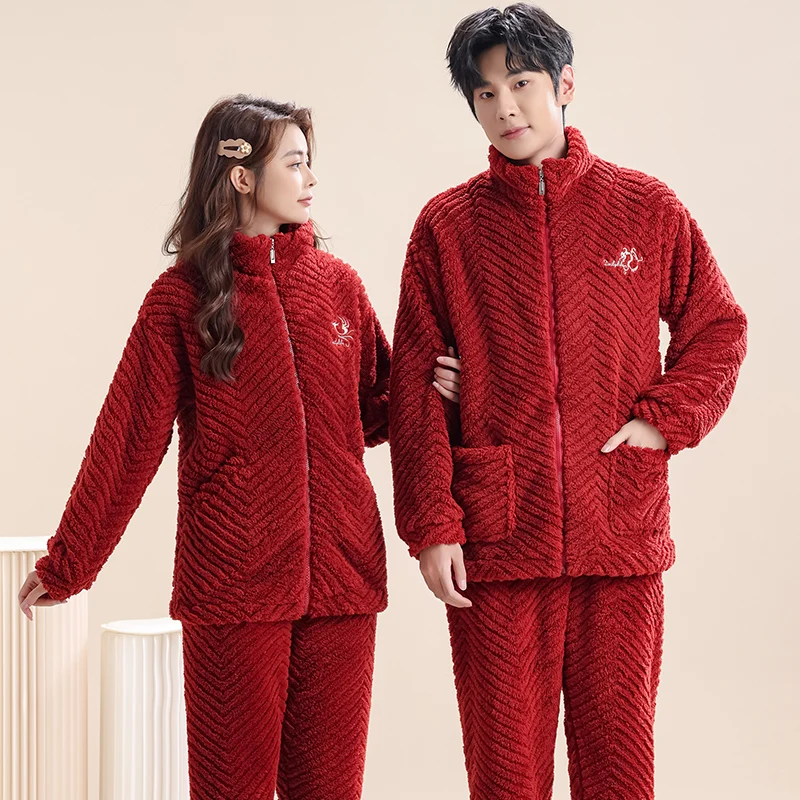 Ensemble de pyjama en velours imbibé de glouton pour les lieux d'amoureux, vêtements de nuit chauds, vêtements d'intérieur de salon, vêtements de maison, optique, Krasnojamas, automne, hiver