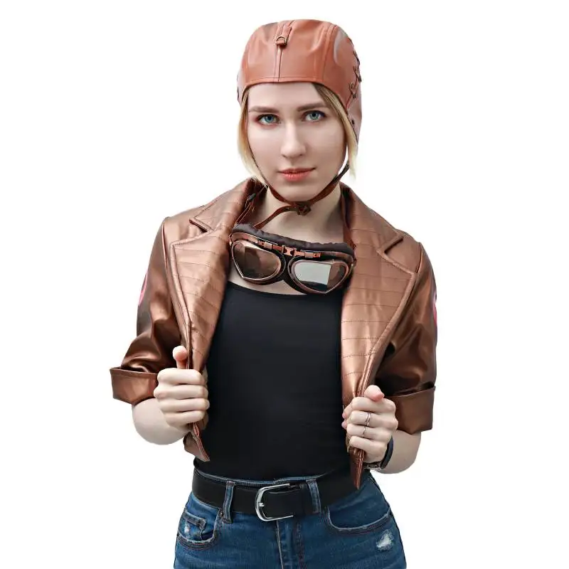 Hot Newest Leather Aviator Hat Steampunk Cap with Ear Flap Brown PU Leather Pilot Cap Amber Cosplay Goggles ABS Material PC Lens