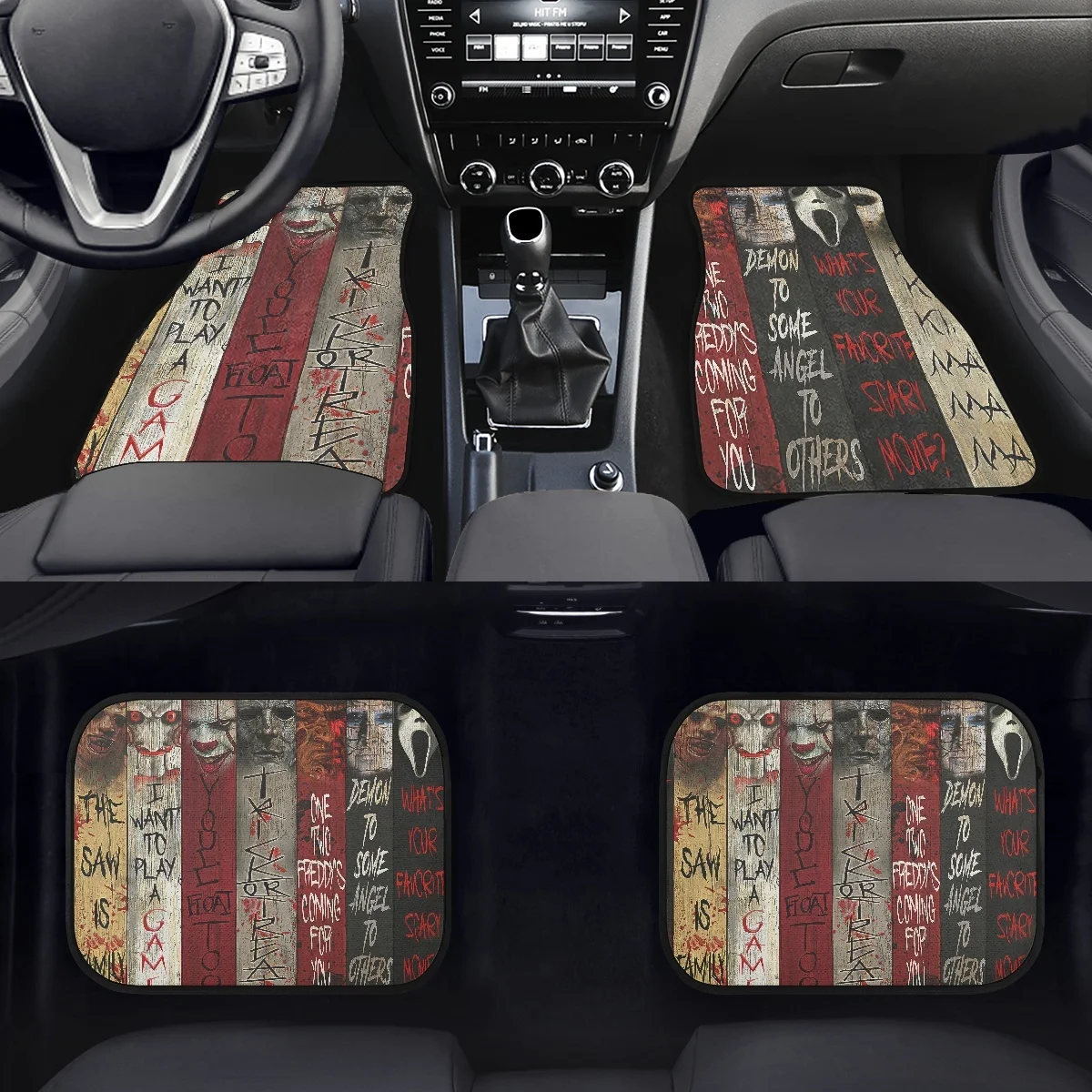 2023 Horror Movie Character Car Floor Carpet Set of 4 Piece Auto Interior Floor Mats Durable Front and Rear Carpet for Halloween