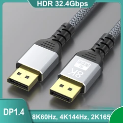 Cable Displayport DP1.4, 8K, 60Hz, 2m, 1m, 4 DP, 4K, 144Hz, 5m, 3m, blindado, HDR, 32Gbps, Cable de Audio y vídeo para ordenador portátil, TV y proyector