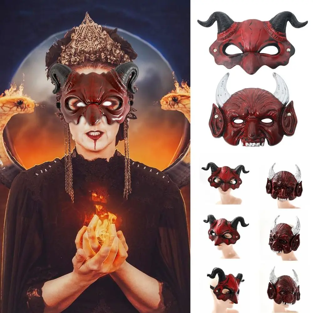 

Novelty PU Leather Goat Horn Mask Cattle Demon Halloween Mask Half Face Cover Party Props Cosplay Masquerade Dress Up