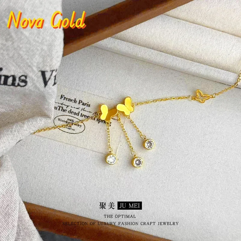 

Золотой браслет на ногу NovaGlod 9999 24K с цирконами в форме бабочки для женщин, новый стиль, легкая роскошь, высококачественный нишевый дизайн, цепочка на ногу, украшение для ноги.