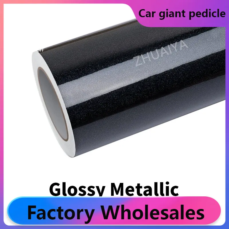 

ZHUAIYA Gloss Metallic Black Vinyl Wrap film wrapping film bright 1.52*18m roll quality Warranty covering film voiture