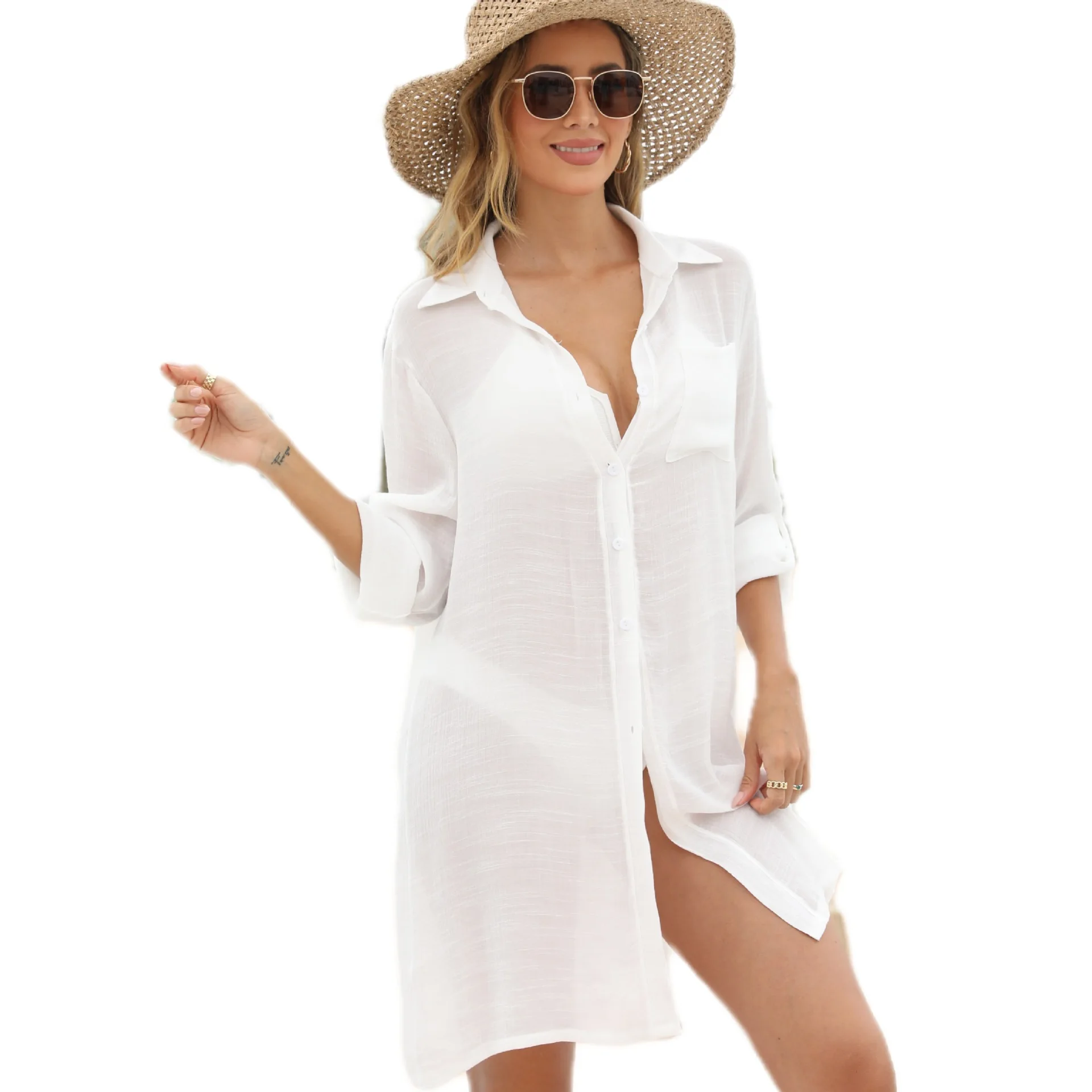 Bikini simple para mujer, traje de baño de vacaciones, blusa de bloque solar, prendas de punto para mujer europeas y americanas, novedad de verano