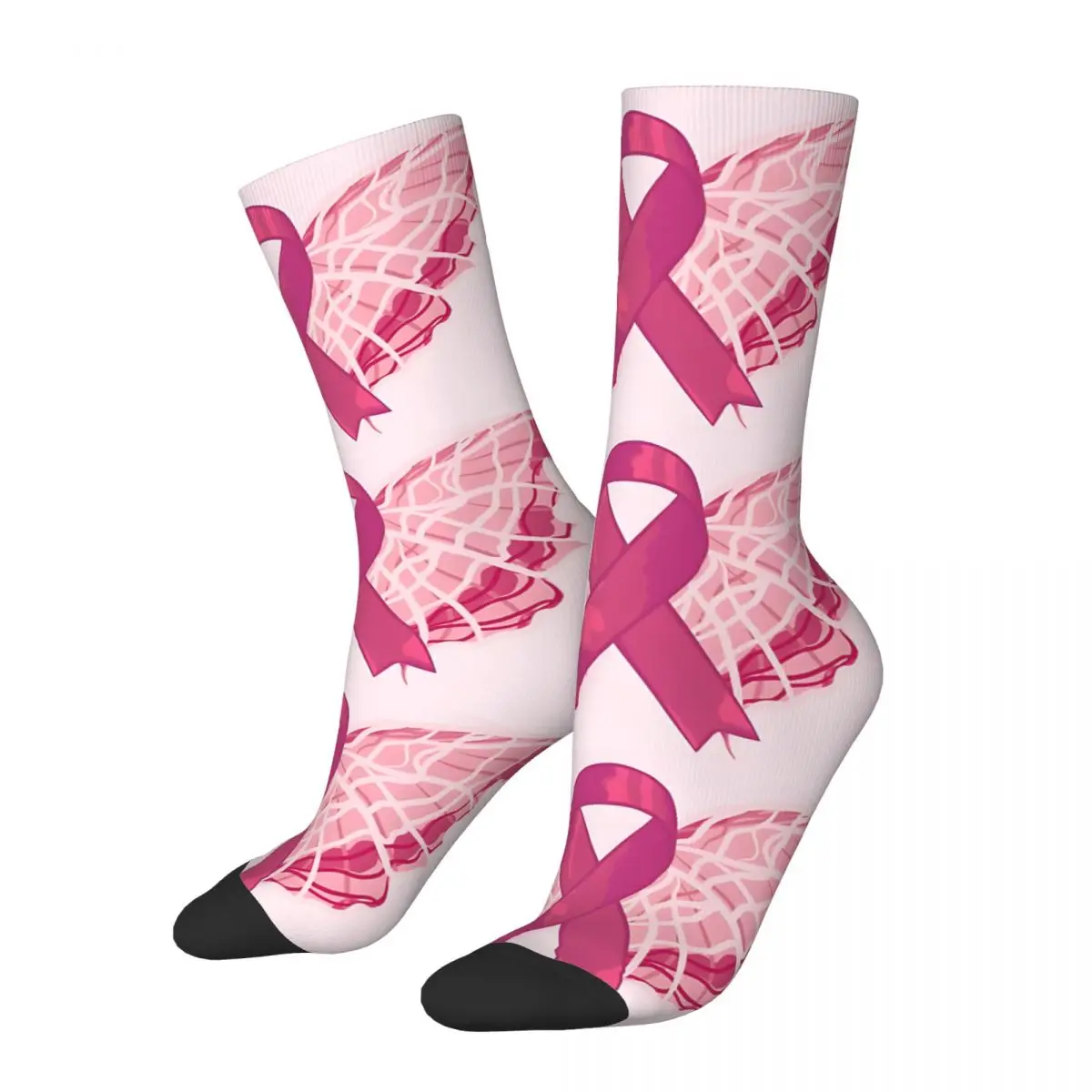 Crazy compression Breast Cancer Awareness Ribbon With Butterfly Wings Sock for Men Vintage Seamless Pattern Crew Sock Casual