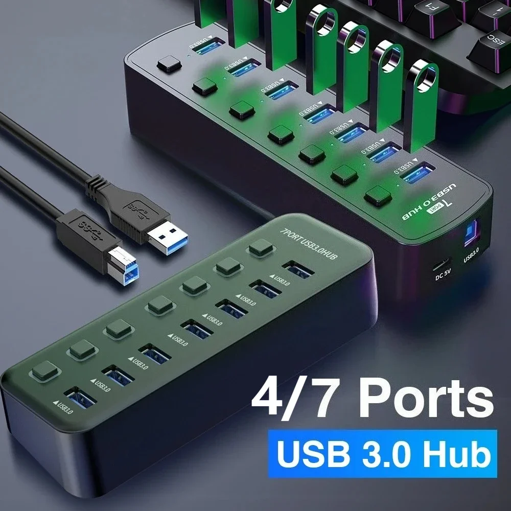 

USB Hub 3.0 Multiprise USB High Speed Splitter 7 Port 5Gbps Hub Power Adapter with Switch Long Cable with Multiple Expander Hub