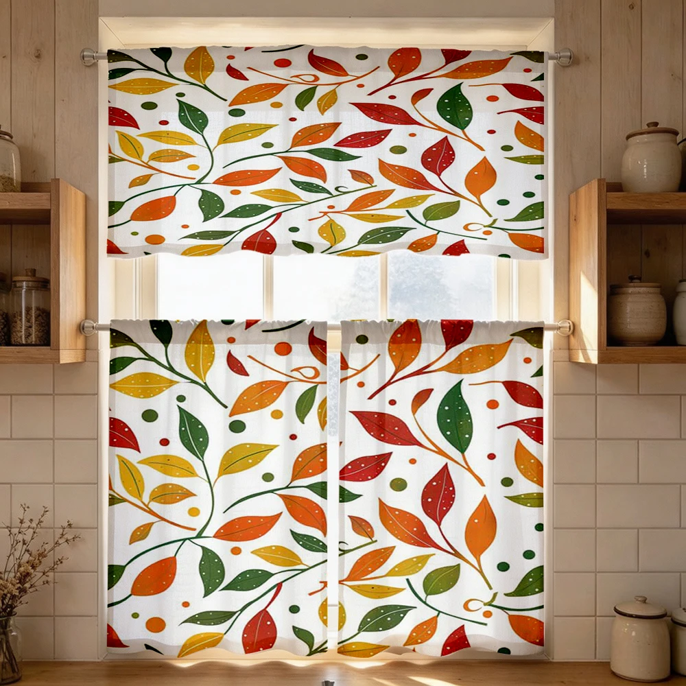 Fall Kitchen Curtains, Colorful Leaf Branch Autumn, Digital Print, Kitchen Dining Room, Rod Pocket Polyester, Home Decor
