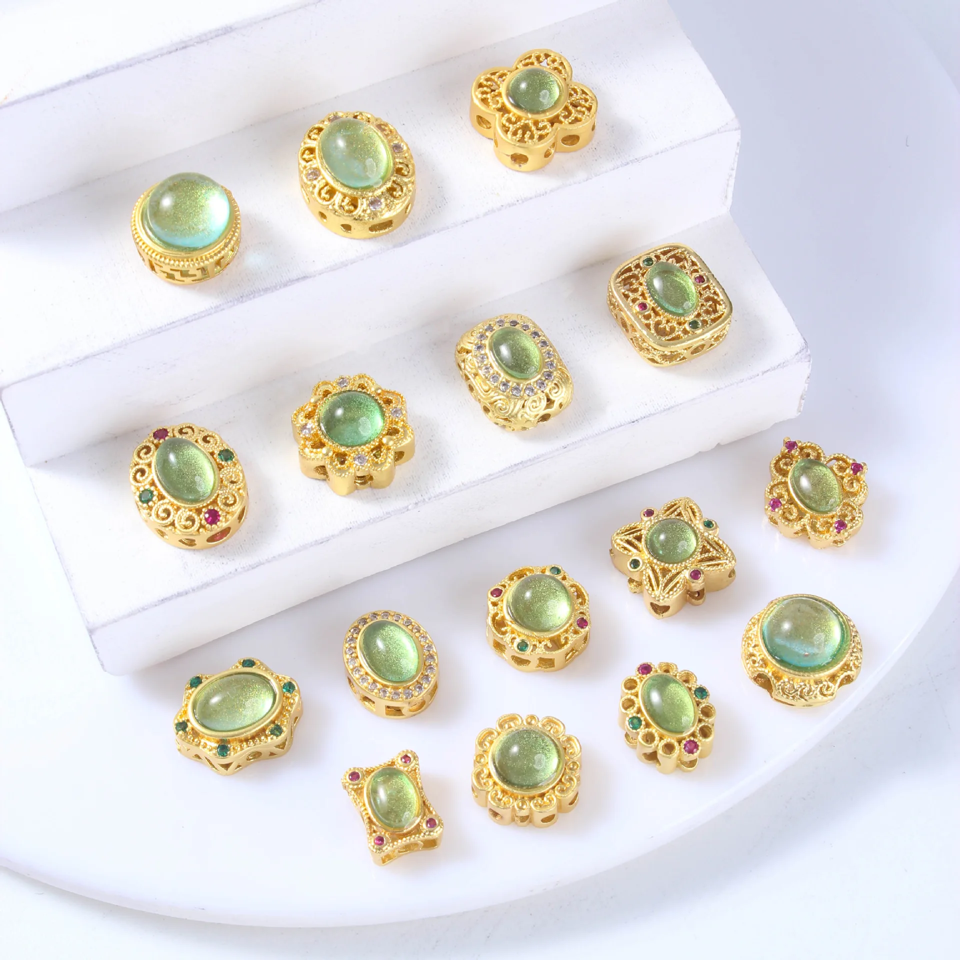 8pcs Copper Gold-plated Grape Starry Olive Green Through Hole Beads DIY Necklace Bracelet Jewelry Accessories Beading Materials