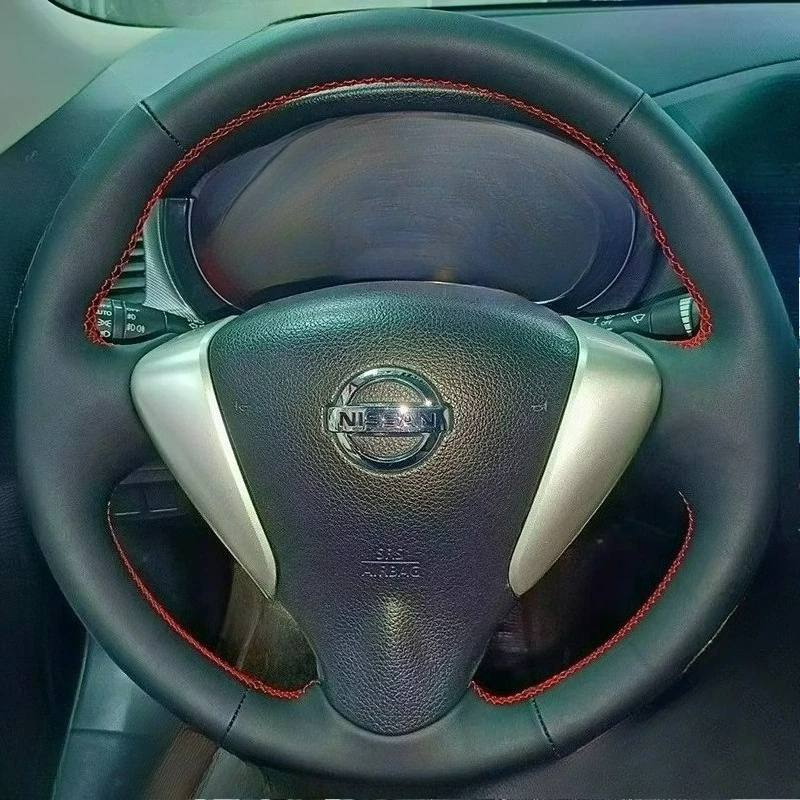 

Чехол на руль автомобиля из черной кожи и замши ручной работы для Nissan Note, Serena, Bluebird, Sylphy, RU, Versa Note, NV200