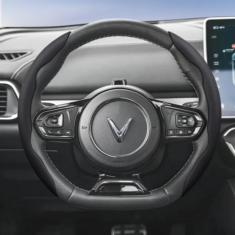 Suitable for Vinfast Breathable Leather Steering Wheel Cover with Segmented Quick-Release Design, Non-Slip and Durable,