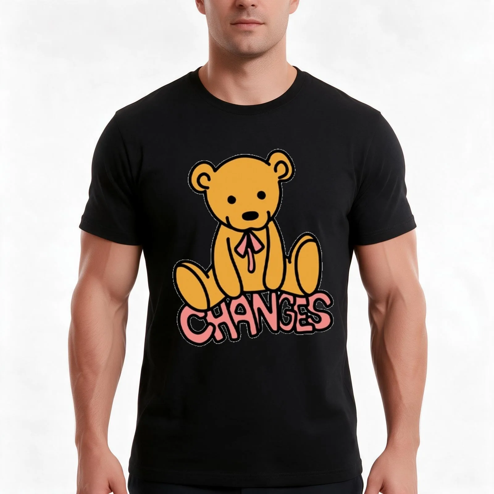 Changes bear T-Shirt, Summer Casual Cotton Tee, Oversized Streetwear Tops, Vintage Graphic Print, Loose Fit Short Sleeve