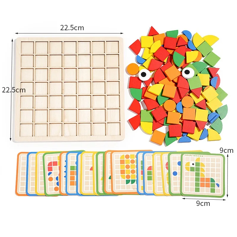 120 pcs/set Colorful Mosaic 3D Puzzles Children\'s Wooden Early Educational Toys Kids Table Games with 20 pcs Challenge Cards