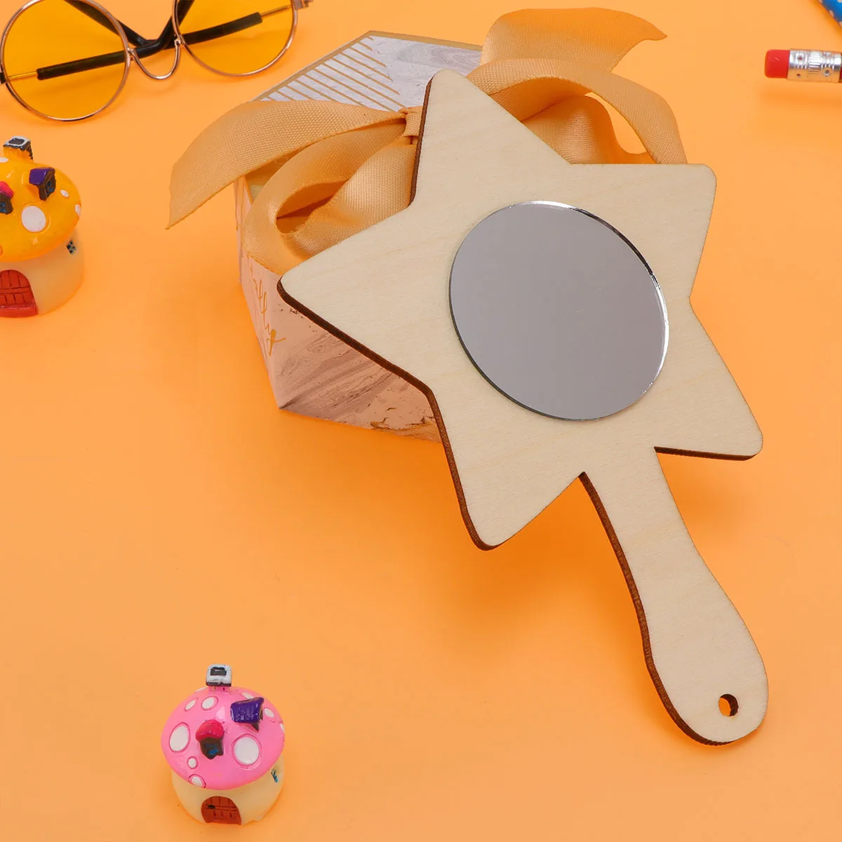 10pcs Wooden Mini Mirror Diy Unfinished Handheld Mirrors For Kids Painting Crafts Natural Wood Educational Creative Handmade Fun