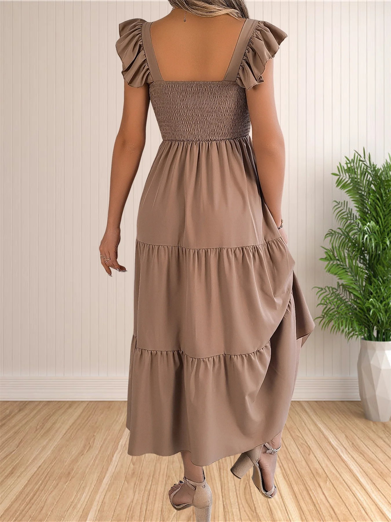 Robe longue à imprimé floral pour femmes, style bohème, décontractée, bretelles spaghetti, col carré, maxi, plage, soleil, été