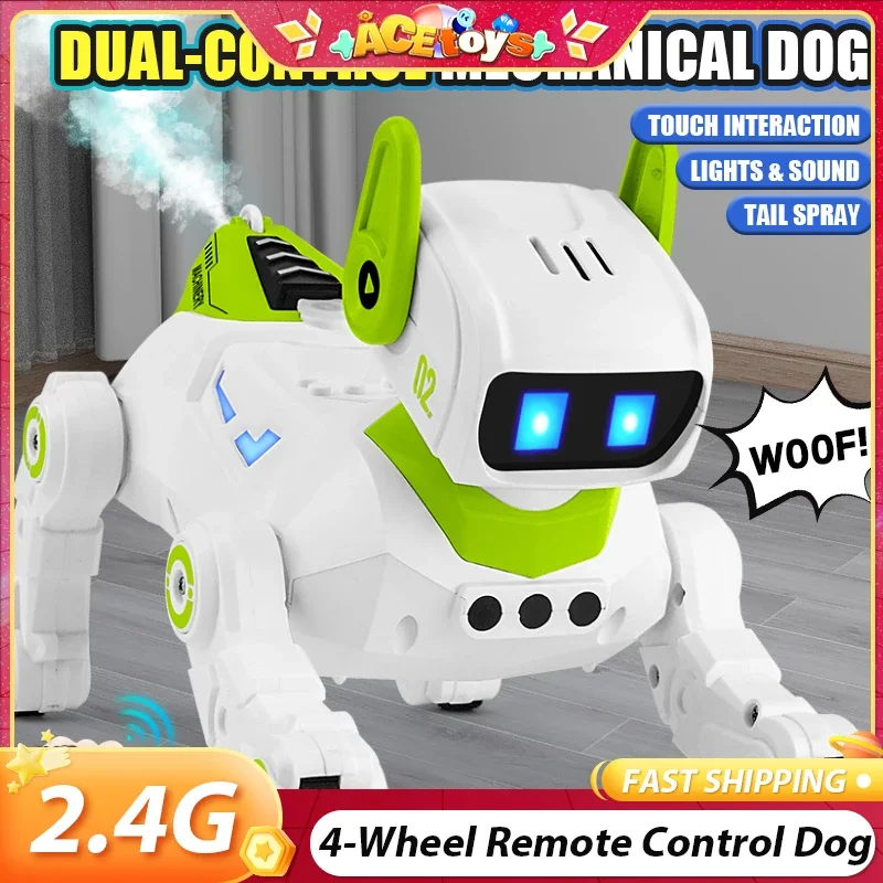Afstandsbediening Hond met spray en geluid Licht 2.4G 4-wiel Intelligent uithoudingsvermogen Plezier Veilige aanraakinteractie Elektrisch dierenspeelgoed