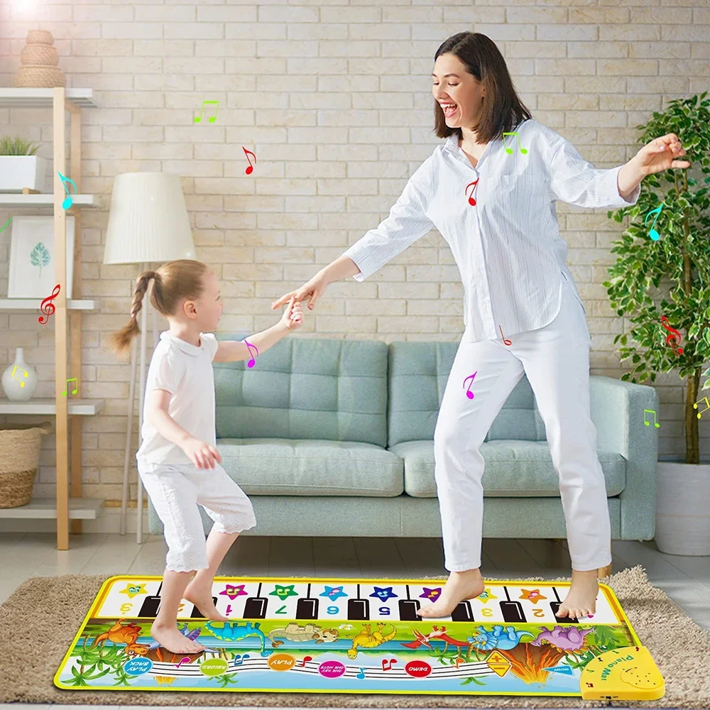 110x36cm Musical Piano Mat Toddle Mat Musical Carpet Toddlers Keyboard with 8 Dinosaur Sounds Baby Mat Educational Toys for Kids