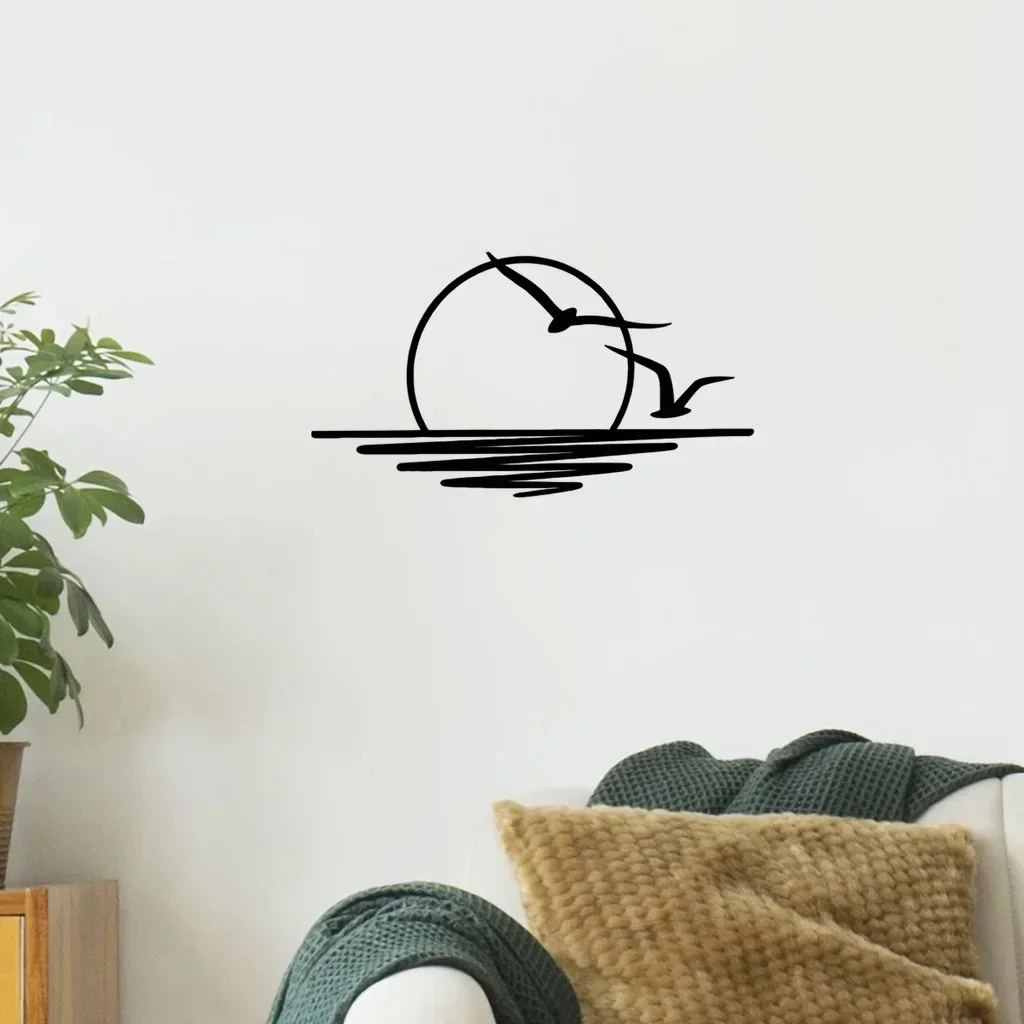 1 Stück Sonnenaufgang-Themen-Dekor, Wandkunst-Dekorationen, Innen-Wohnzimmer, schwarz, klassische Raumdekoration, Wanddekoration aus Metall, Wandbehang