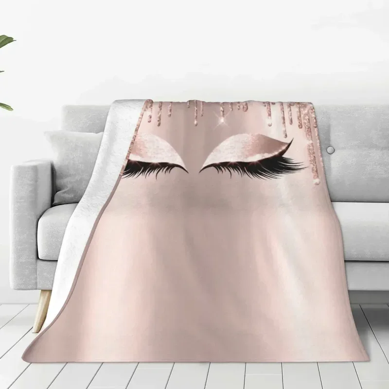 Gold Eyelash Glam Lashes Fleece Throw Blankets Spark Rose Drip Blanket for Bedding Couch Ultra-Soft Bed Back