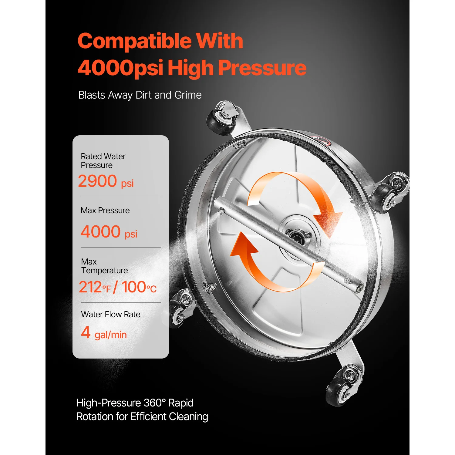 SucceBuy غسالة الضغط منظف الأسطح PE/الفولاذ المقاوم للصدأ غسالة الضغط المرفقات مع 4 عجلات لسطح الفناء الخرساني #3