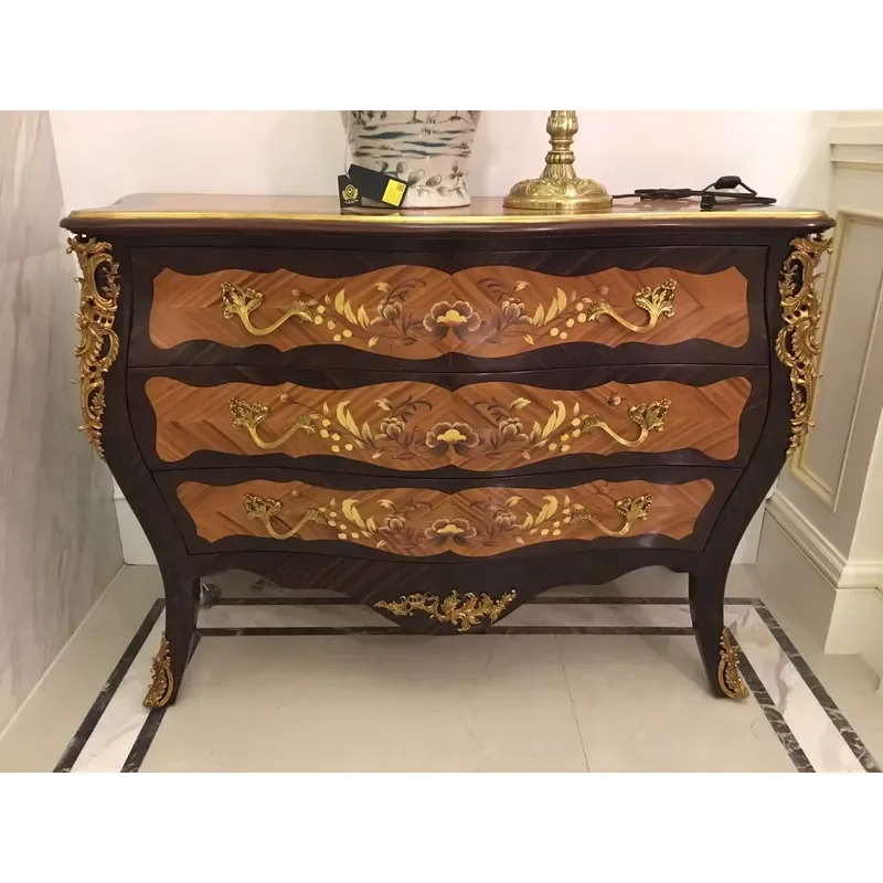 1350*550*950 Birch + Brass Three-Drawer Big Belly Cabinet