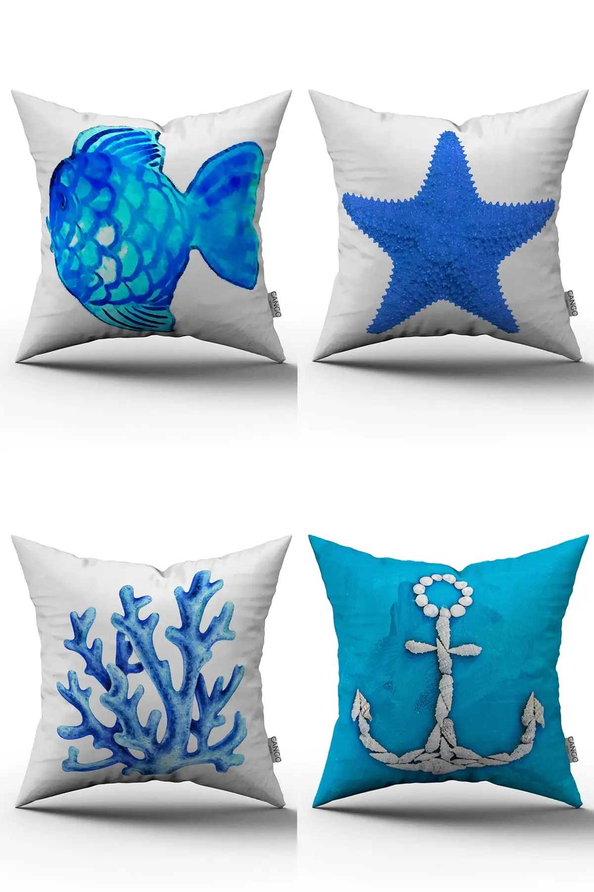 Blue White Marine Pattern 4'lü Digital Printed Pillow decorate Case Set Polyester Chair Seat Cushion Case Protector Home Decoration