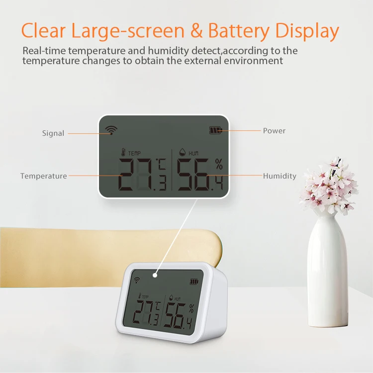 Tuya Smart Home ZigBee Temperature and Humidity Sensor Indoor Thermometer Detector with LCD Screen Compatible with Alexa