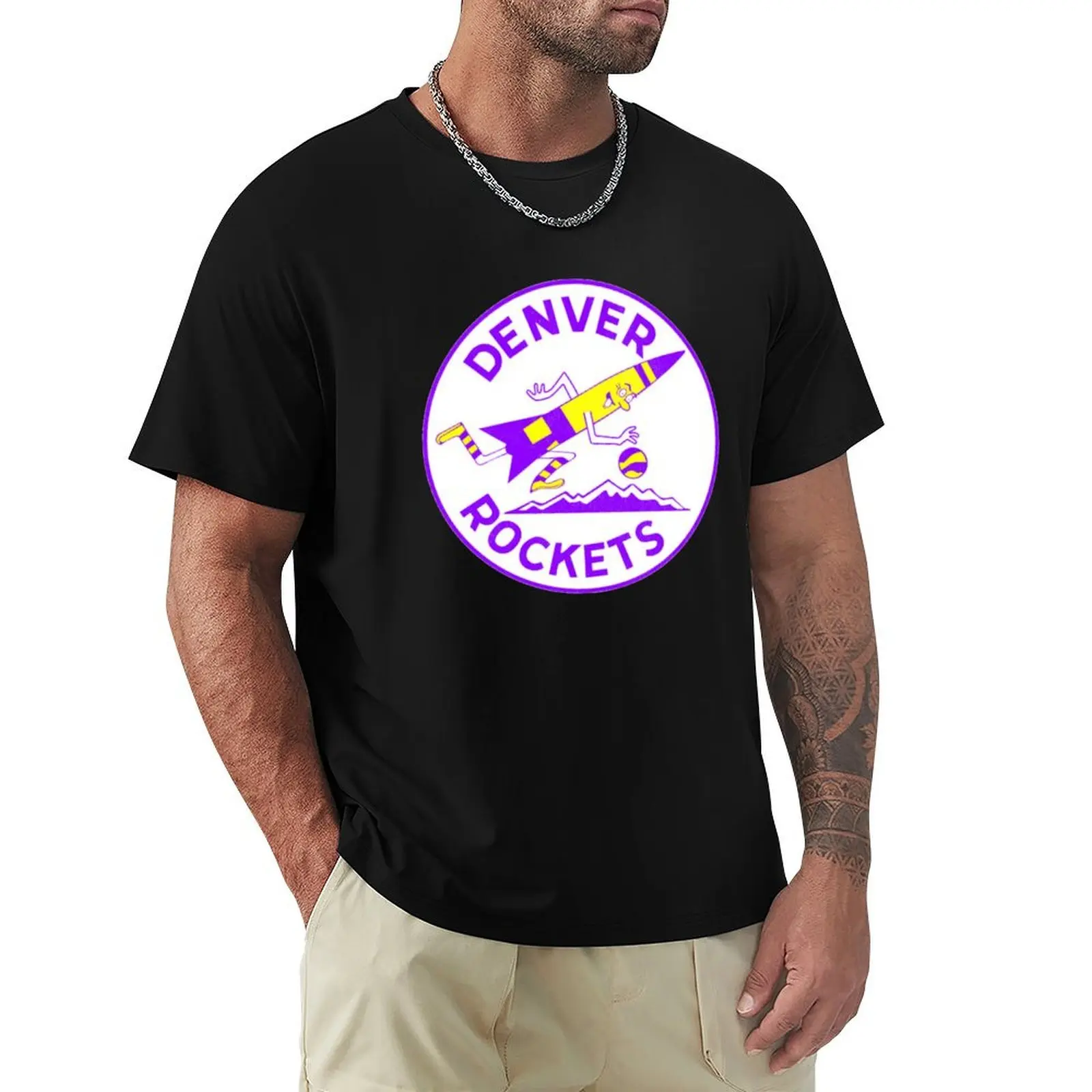

Denver Rockets Vintage Logo T-Shirt valentines clothes graphic tee shirt summer top mens vintage t shirts